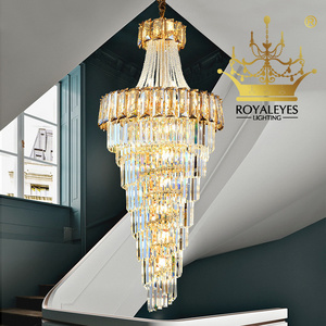 Elegant Big Modern Italian Crystal High Ceiling Pendant Light Chandelier for Hotel Stairs Foyer Entryway Crystal Chandeliers OEM