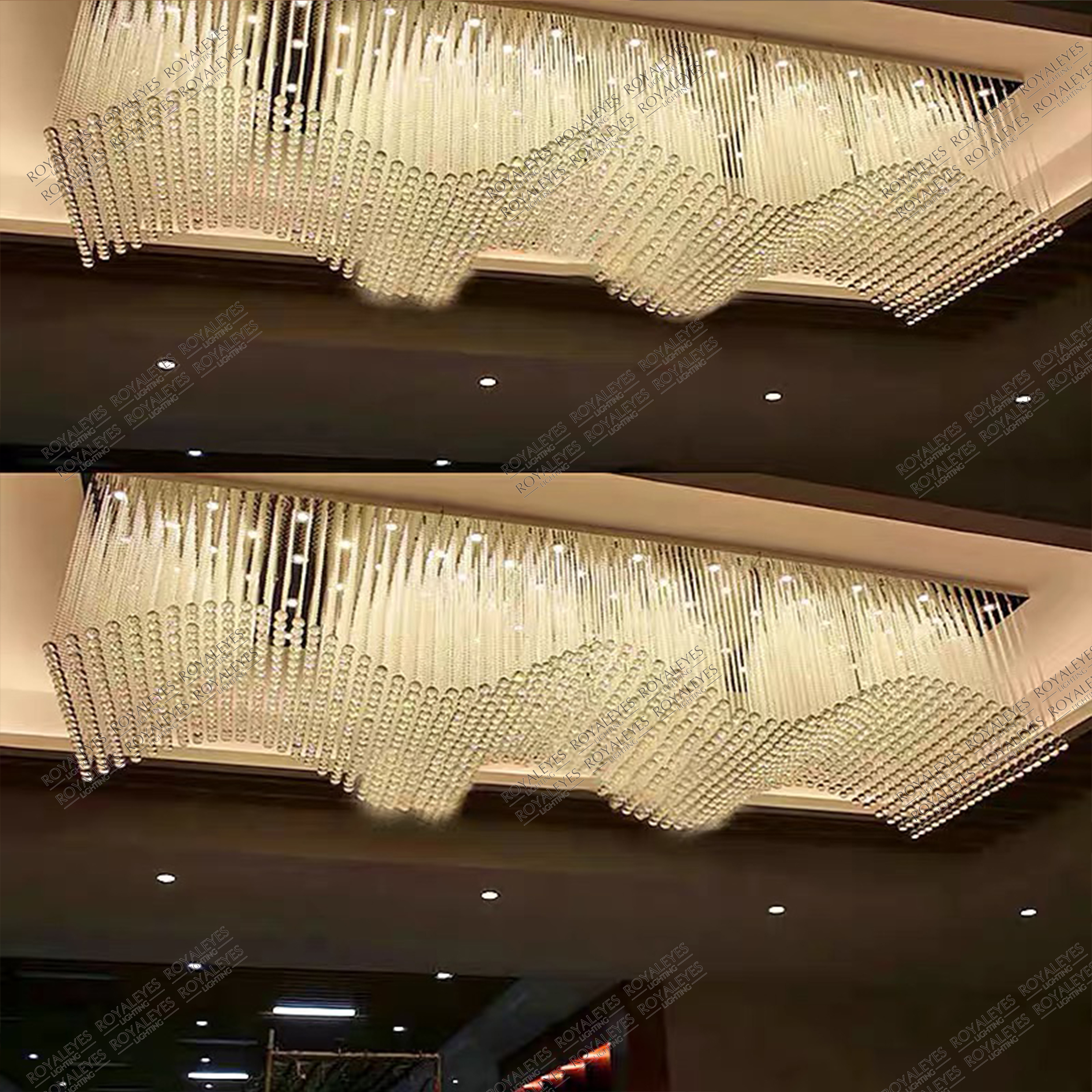 Hotel Hall-Banquet luxury large Pretty flush mount rectangle Wavy orb crystal chandelier