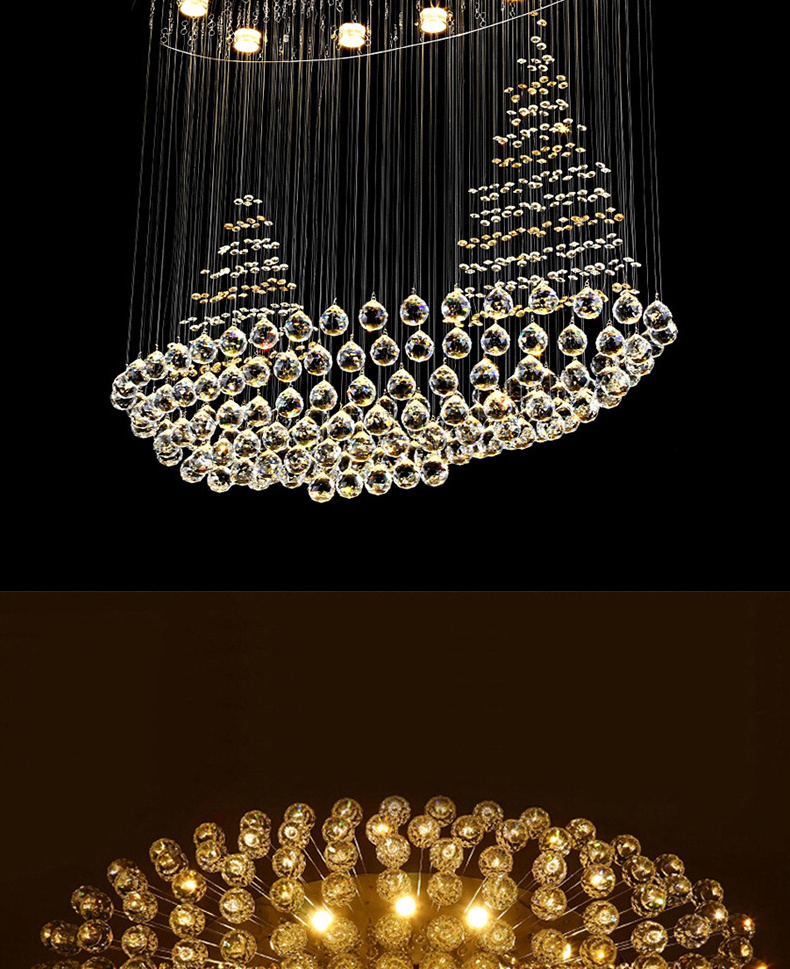 Chandelier Light Chandelier Light Modern Crystal Decor Staircase Gold Raindrop Round Crystal Pendant Light For Living Room