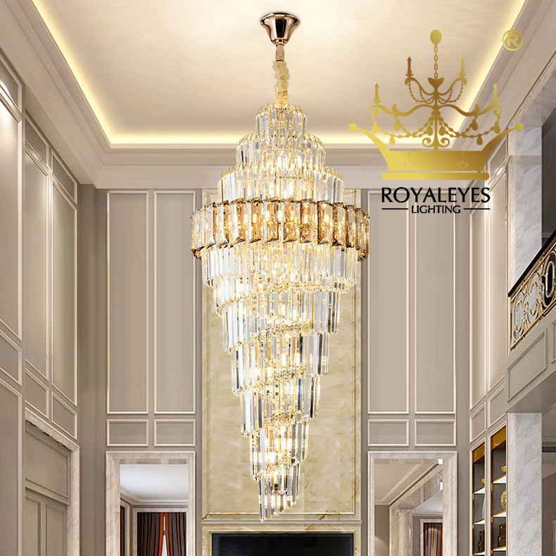 Elegant Big Modern Italian Crystal High Ceiling Pendant Light Chandelier for Hotel Stairs Foyer Entryway Crystal Chandeliers OEM