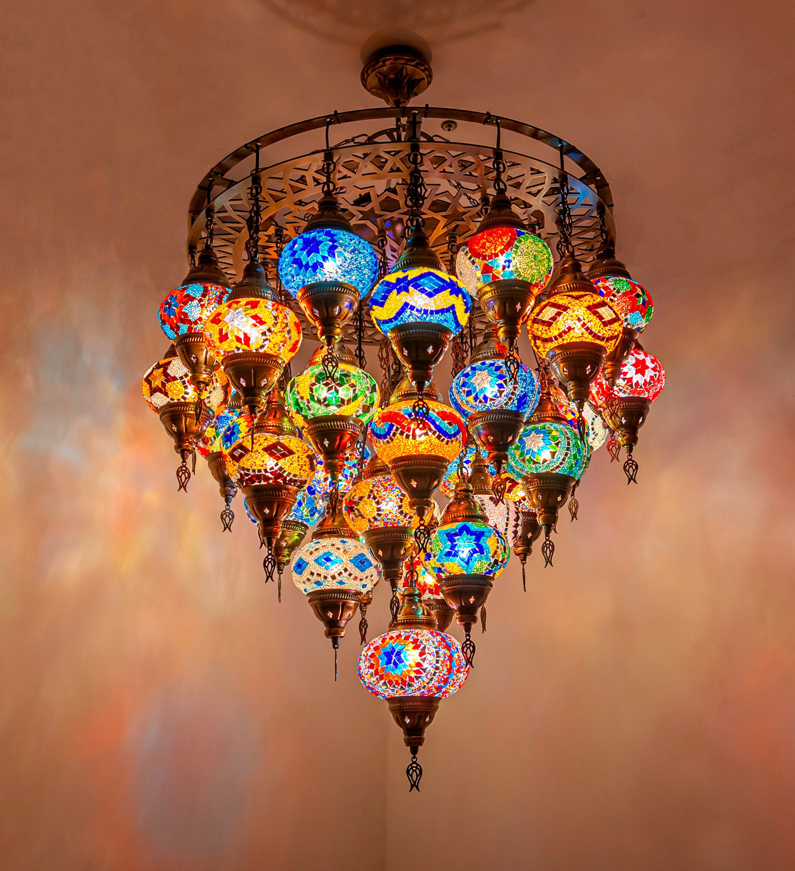 Mediterranean Style Moroccan Lamp Hand-Made Glass Shade Mosaic Led Pendant Lights Hallway Aisle Corridor Hotel Cafe