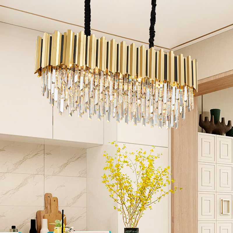 Wholesale Stainless Steel Customization Modern Gold Ceiling Lamp Crystal Chandelier For Living Room Height Adjustable