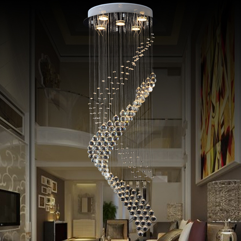 Home Hotel Entry Living Room Big Lighting Hanging Modern Pendant Lamp Stainless Steel Modern K9 Crystal Chandelier