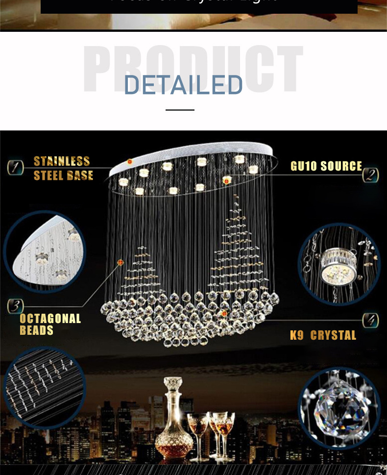 Chandelier Light Chandelier Light Modern Crystal Decor Staircase Gold Raindrop Round Crystal Pendant Light For Living Room