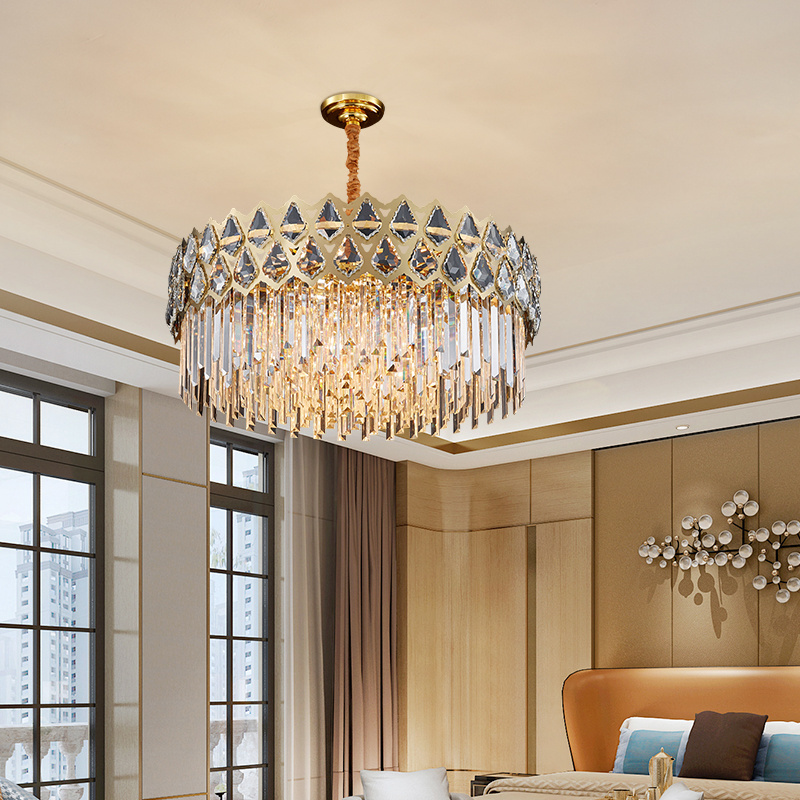 New Hotel Nordic Foyer Led Lighting Fixtures Home Decor Chain Pendant Lights Luxury Large Gold K9 Crystal Chandeliers