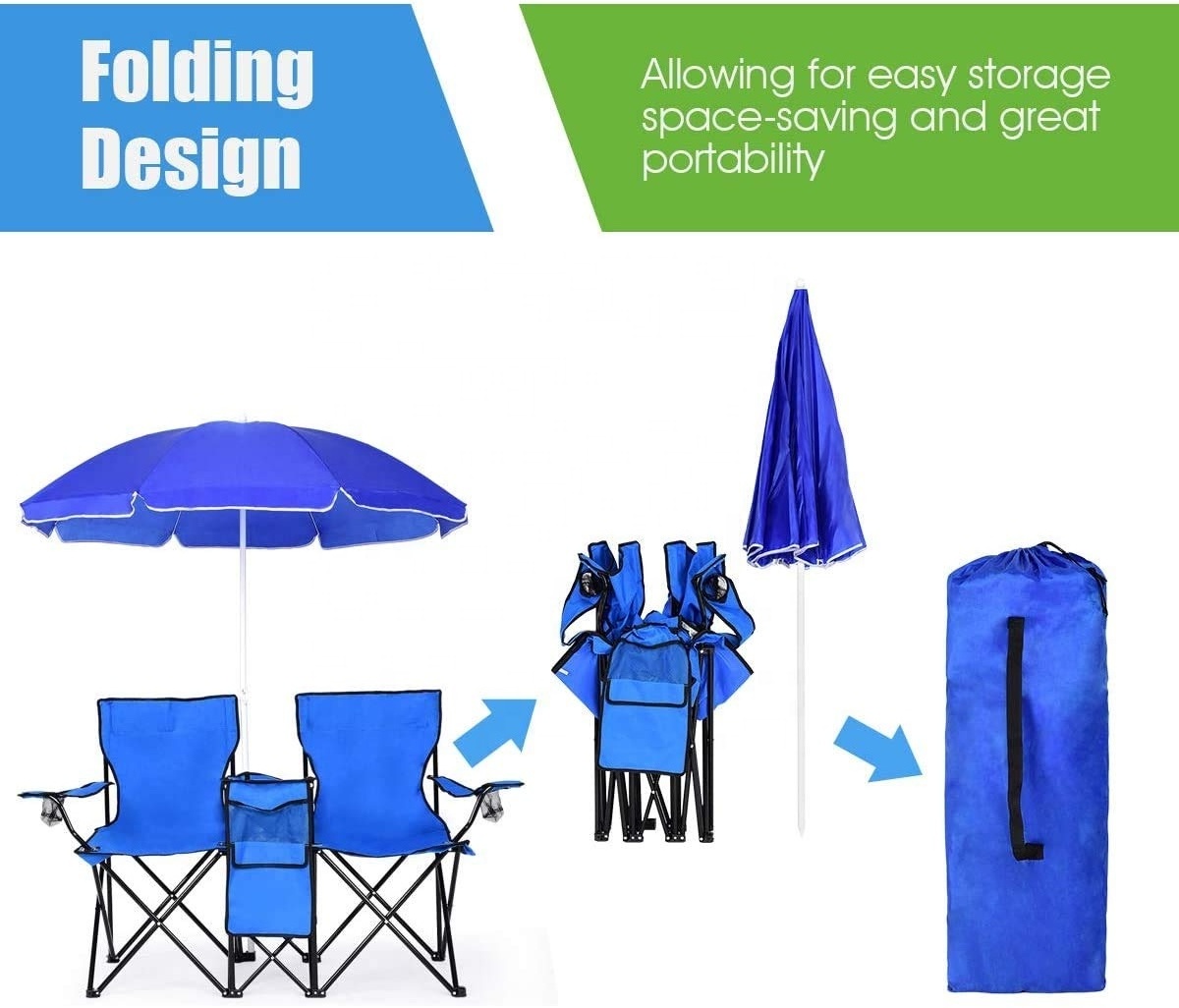 Cheap Double Folded Lawn Fishing 2-Person Cheap Outdoor Foldable Parasol Kids Chair With Beach Umbrella