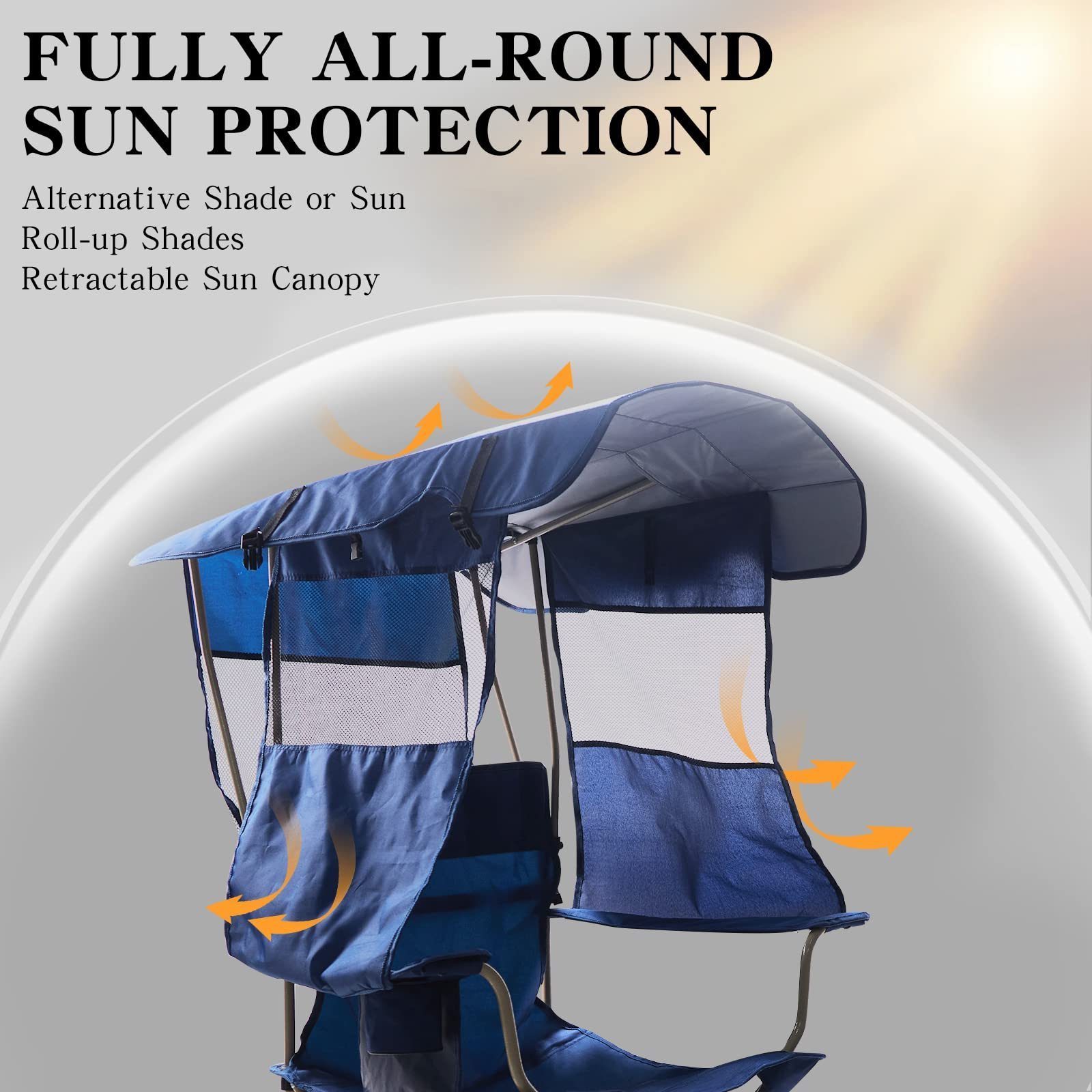 Portable Folding Chair With Adults UPF 50+ Sun Shade Portable Folding Chair For Camp