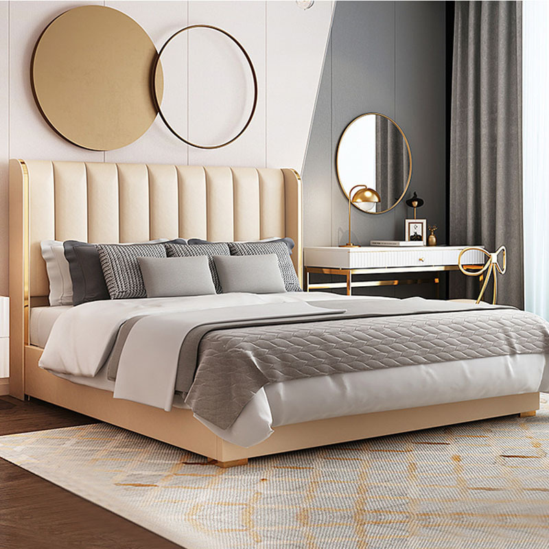 Mk M00025 Italian luxury bedroom set leather bed 1.8m double bed white bedroom furniture leather upholstered storage bed