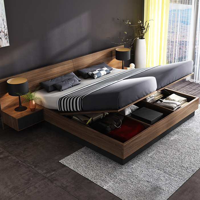 MK E9322 Modern Simple Tatami Bed With Storage Function Nordic E1 MDF Bed 1.5/1.8m King/Queen Size Double Bed Bedroom furnitu