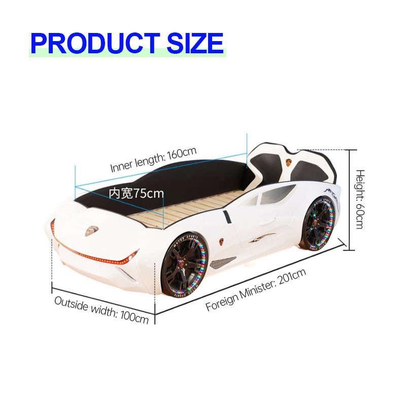 New Design King Full Size Racing Kids Bed Children Bedroom Furniture ABS Plastic Sport Race Car Bed with Light