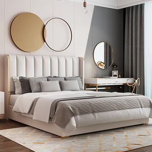 Mk M00025 Italian luxury bedroom set leather bed 1.8m double bed white bedroom furniture leather upholstered storage bed