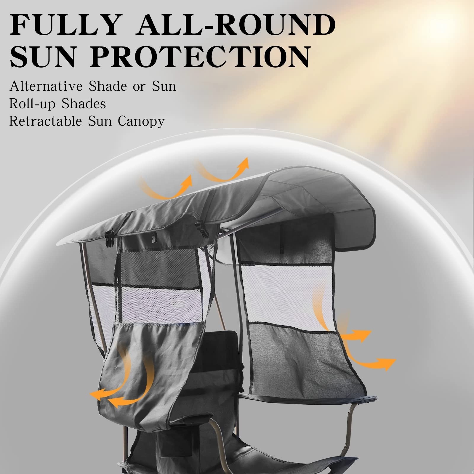 Portable Folding Chair With Adults UPF 50+ Sun Shade Portable Folding Chair For Camp