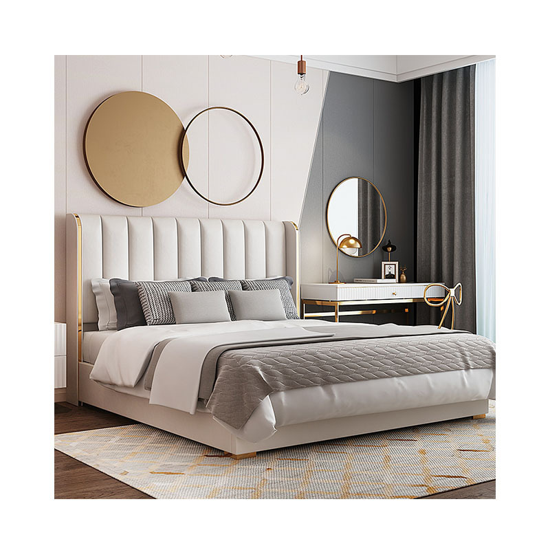 Mk M00025 Italian luxury bedroom set leather bed 1.8m double bed white bedroom furniture leather upholstered storage bed