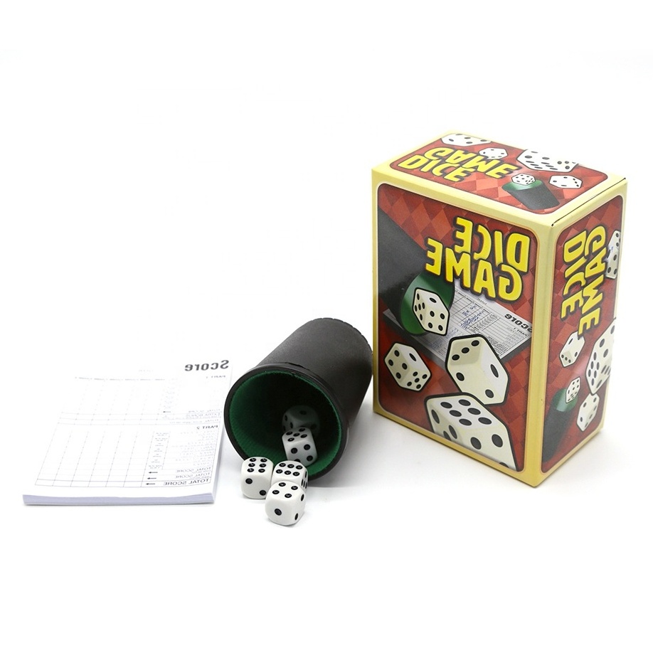 Tabletop gambling entertainment liar's yahtzee dice cup game with 5 dice and scoring note book