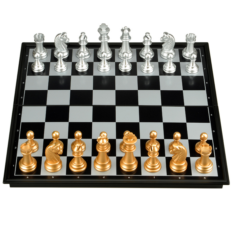 Waterproof 32 Gold Silver Chess Pieces Plastic Chess Board Magnetic Wall Mounted Chess Board Game