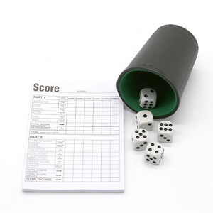 Tabletop gambling entertainment liar's yahtzee dice cup game with 5 dice and scoring note book