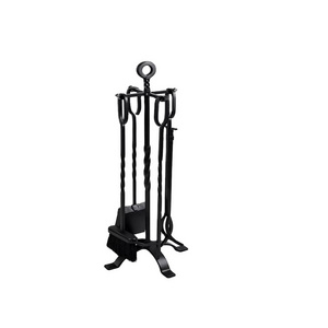 New Fire Beauty  Black 5 Pieces Fireplace Tools Set Wrought Iron Fire Place Tongs Poker Holder Accessories