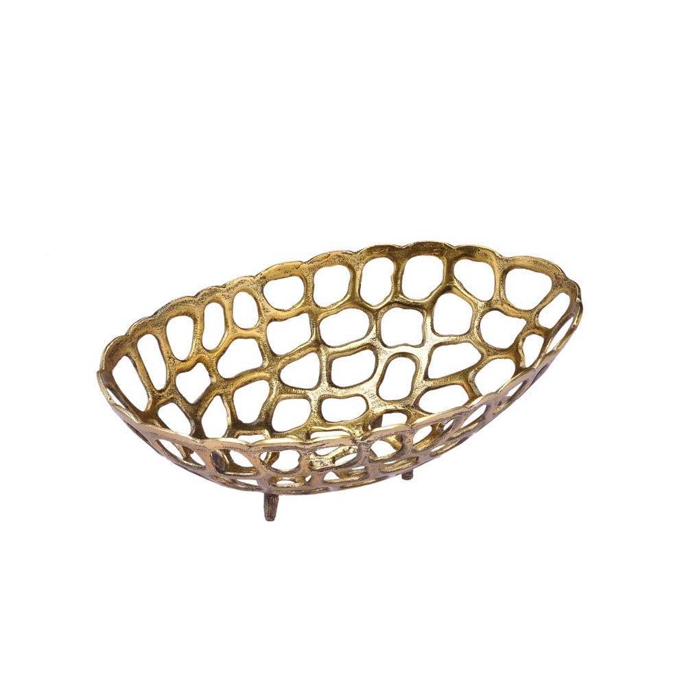 Top Selling Perforated Iron Metal Gold Finished Fruit Basket Use at Home Kitchens for Storing Fresh Fruits and Vegetable