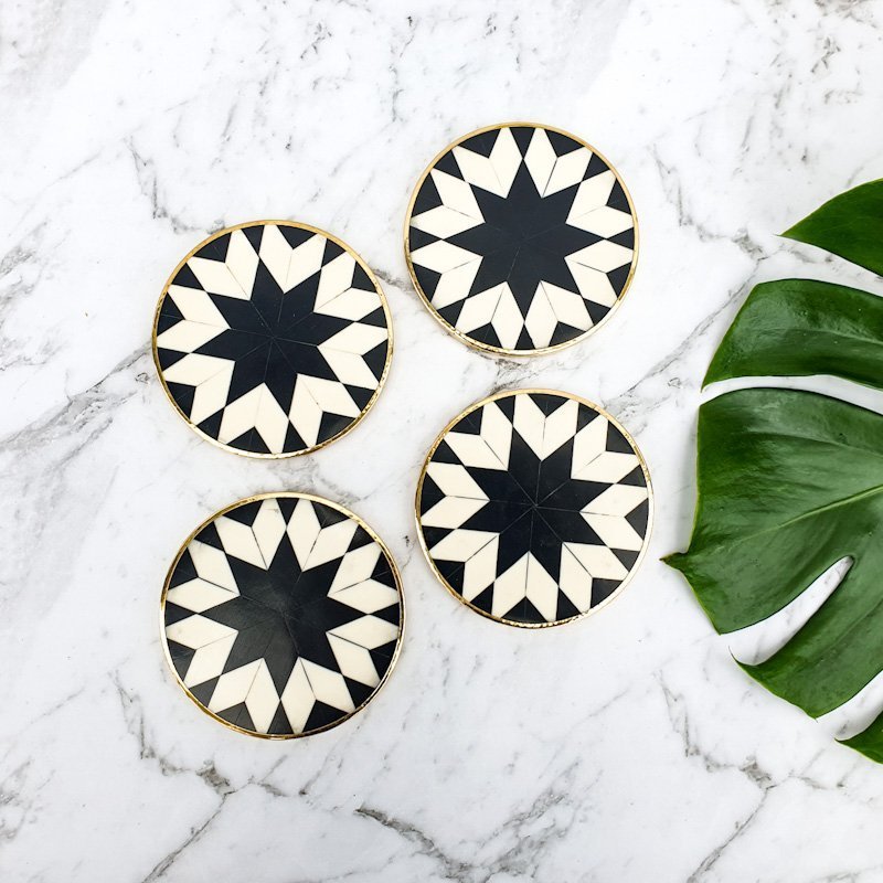 100 % Eco-Friendly Bone inlay coaster Newest design coaster Kitchen Accessories white square shape Cup Coasters and handmade