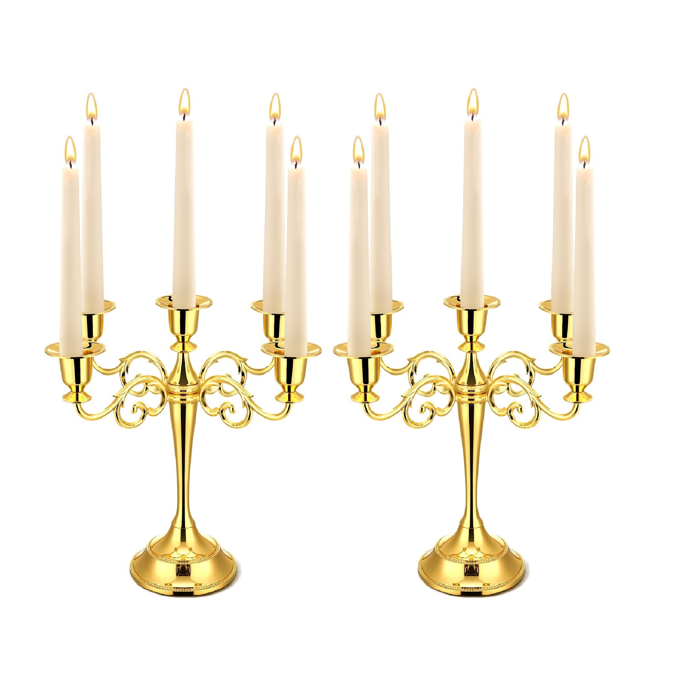 2024 Eye-Catching Design Metal Candelabra Five Candle Lights Cup With Brass Antique Finishing Round Base For Home Decoration