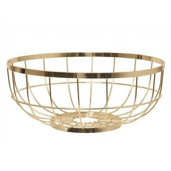 Top Selling Perforated Iron Metal Gold Finished Fruit Basket Use at Home Kitchens for Storing Fresh Fruits and Vegetable