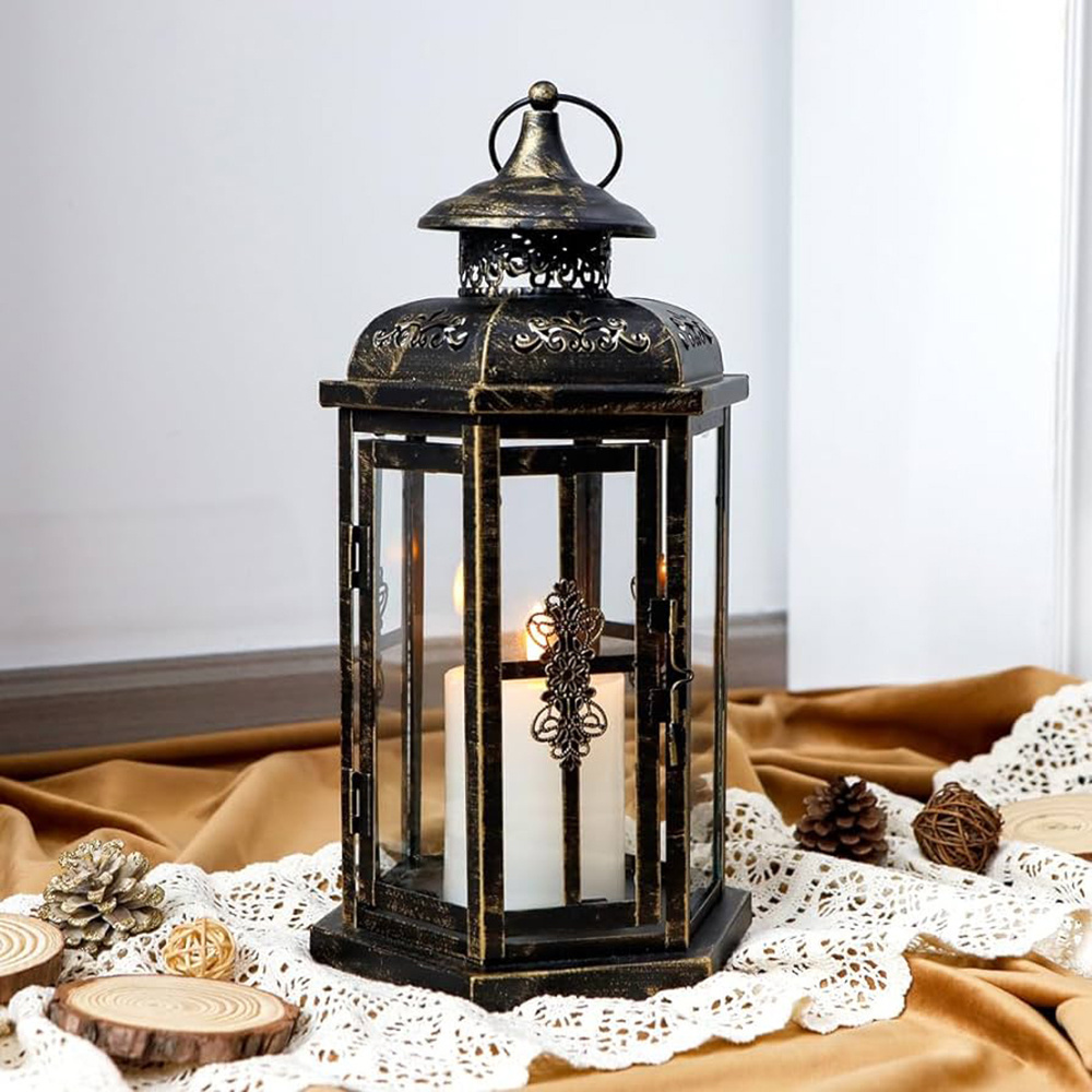 Industrial Quality Ramadan Decorative Brown Metal Candle Holder Lantern for Home and Garden Decoration Dual Tone Lanterns