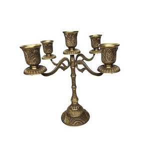 2024 Eye-Catching Design Metal Candelabra Five Candle Lights Cup With Brass Antique Finishing Round Base For Home Decoration