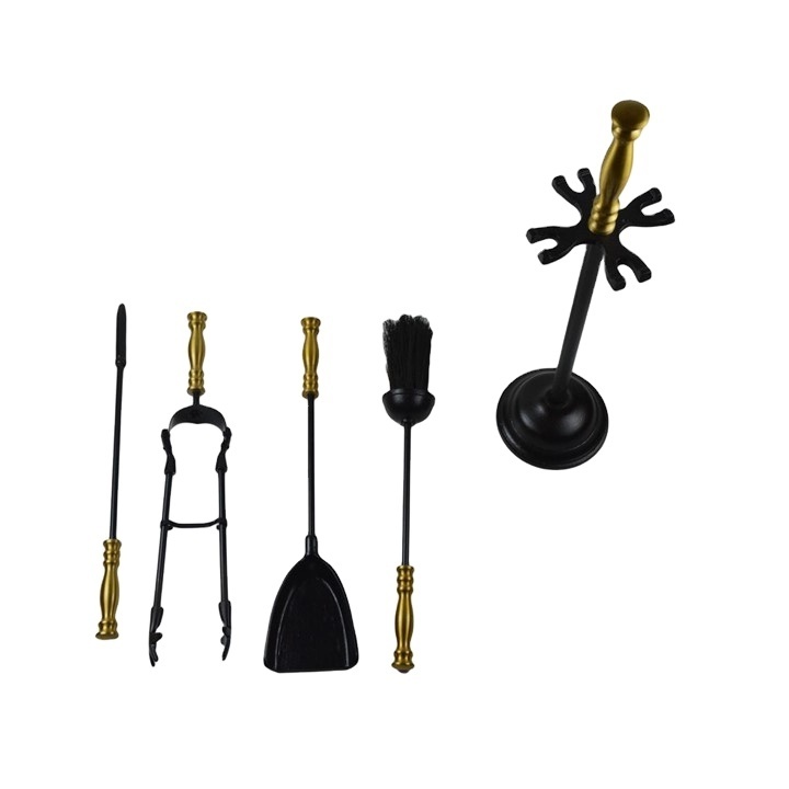 5 Pieces Fireplace Tools Set Indoor Wrought Iron Fire Set Fire Place Pit Modern Black Outdoor Accessories Kit