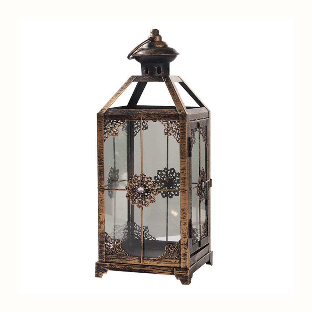 Industrial Quality Ramadan Decorative Brown Metal Candle Holder Lantern for Home and Garden Decoration Dual Tone Lanterns