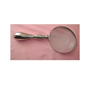 Silver Plated Engrave Hot Selling Whole Sale Portable dome magnifying glass Metallic Handle Vintage Reading Magnifier High-end