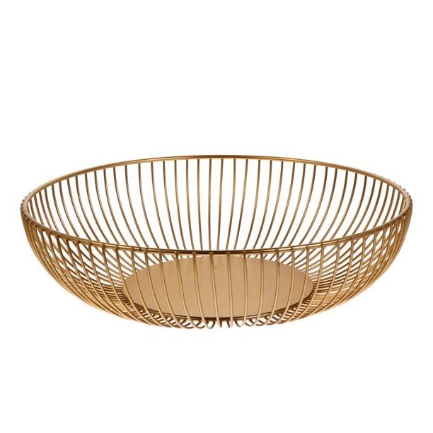 Top Selling Perforated Iron Metal Gold Finished Fruit Basket Use at Home Kitchens for Storing Fresh Fruits and Vegetable