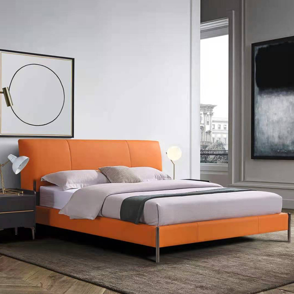 Royal Family Mid-Century Upholstery Platform Bed Italian Fabric Upholstered Pine Wood Bed Frame and Headboard for Hotel OEM