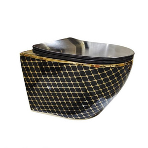 bathroom black with gold color brown toilet accessories set ceramic pattern modern black wall hung toilet