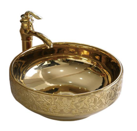 sanitary ware ceramic  silver bathroom wash basin flower plating art basin