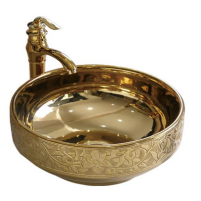 sanitary ware ceramic  silver bathroom wash basin flower plating art basin