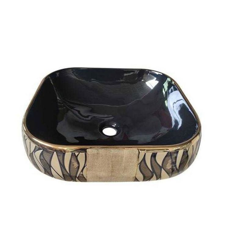 Pattern Gold Round Basin Electroplating Ceramic Basin Bathroom High Quality Handmade Art Basin