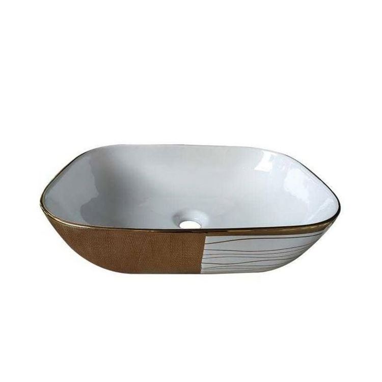 Pattern Gold Round Basin Electroplating Ceramic Basin Bathroom High Quality Handmade Art Basin