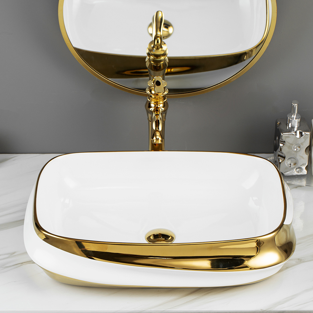 Luxury Cheap Basin lavabo wash basin above counter wash hand basin golden art sink