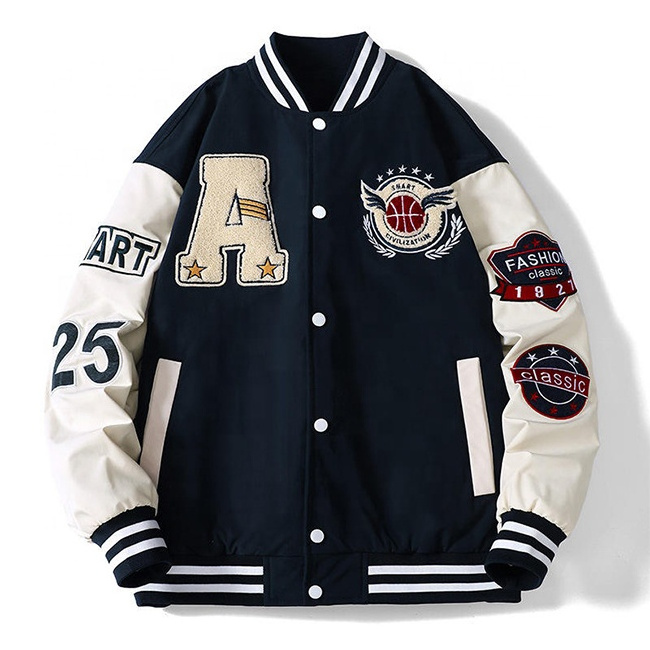 Wholesale Custom latest designs Long Sleeve Baseball Varsity Jacket Men Plain Blank Varsity Letterman Jackets