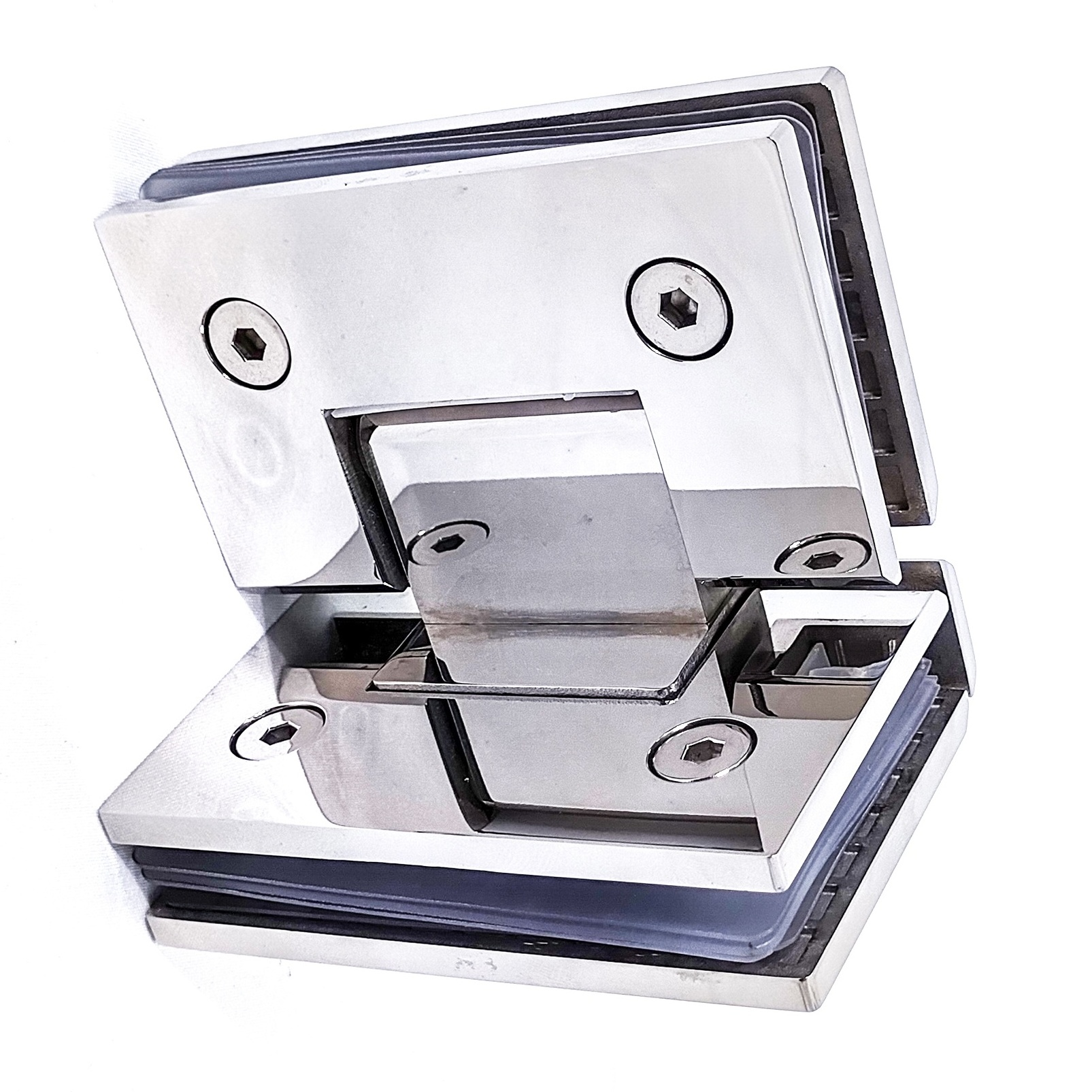 Stainless Steel Bathroom Part Glass Door Hinge To Glass Circular Corner Pivot Clamp Glass Shower Hinge