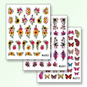 2024 New Arrival Sunflower Rose Butterfly Spring Artificial Flowers DIY Self-Adhesive Nail Stickers Decals