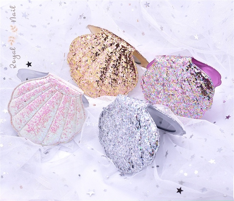 Wholesale Shining Glitter High Quality Double Sides Shell Shape Compact Pocket Mirror