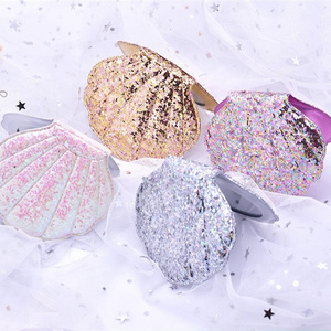 Wholesale Shining Glitter High Quality Double Sides Shell Shape Compact Pocket Mirror