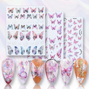 3D Aurora Butterfly Emboss Fairy Waterproof Glass coloured glaze self-adhesive Nail sticker decals for DIY Manicure Art