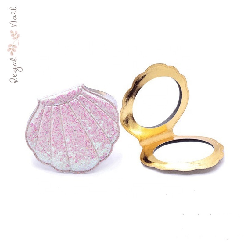 Wholesale Shining Glitter High Quality Double Sides Shell Shape Compact Pocket Mirror