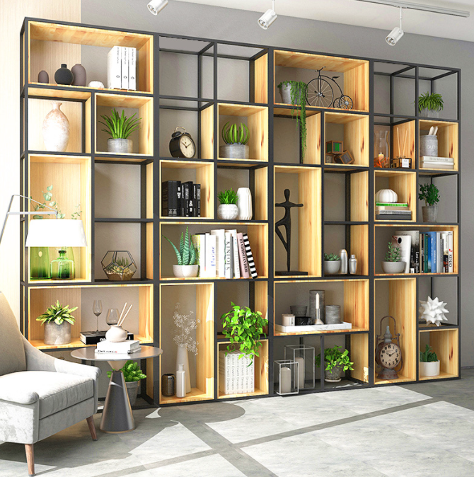 Industrial Bookcase Wooden Bookshelf For Home Hotel Office Shop Cafe Furniture Display Rack Industrial Iron Room Divider