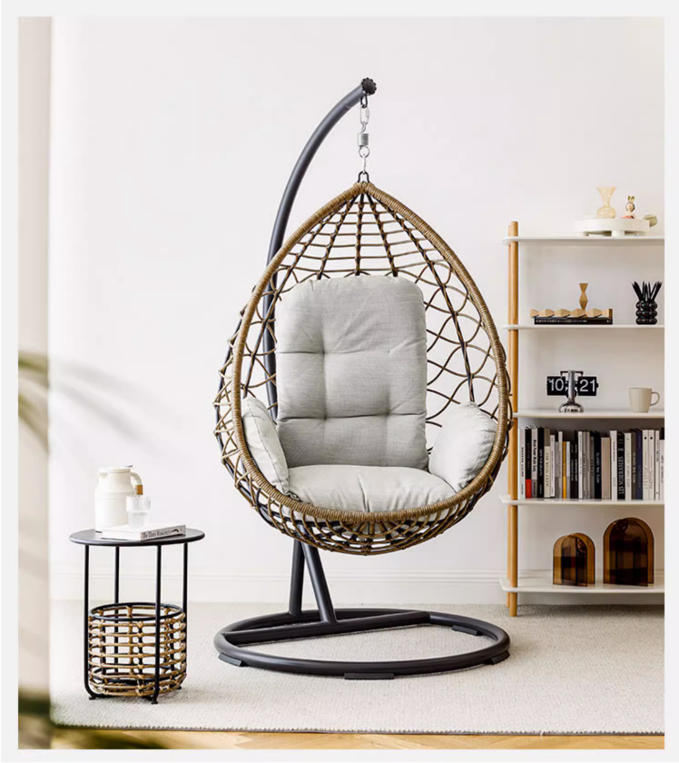 Swing Egg Hanging Basket Chair Courtyard PE Rattan Steel Wholesale Custom Outdoor with Seat Cushion for Indoor Outdoor Furniture