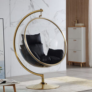 Home wall hang transparent acrylic hanging round ball modern leisure gold bubble chair with stand for sales