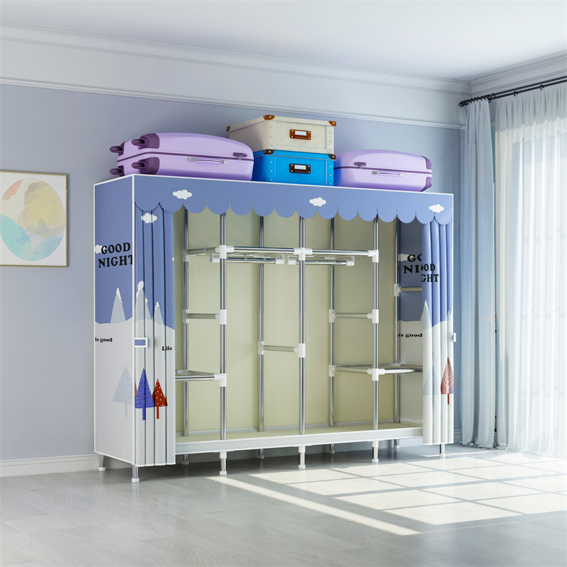 Thickened firm steel frame combination hanging clothes cloth wardrobe easy disassembly folding metal portable closet