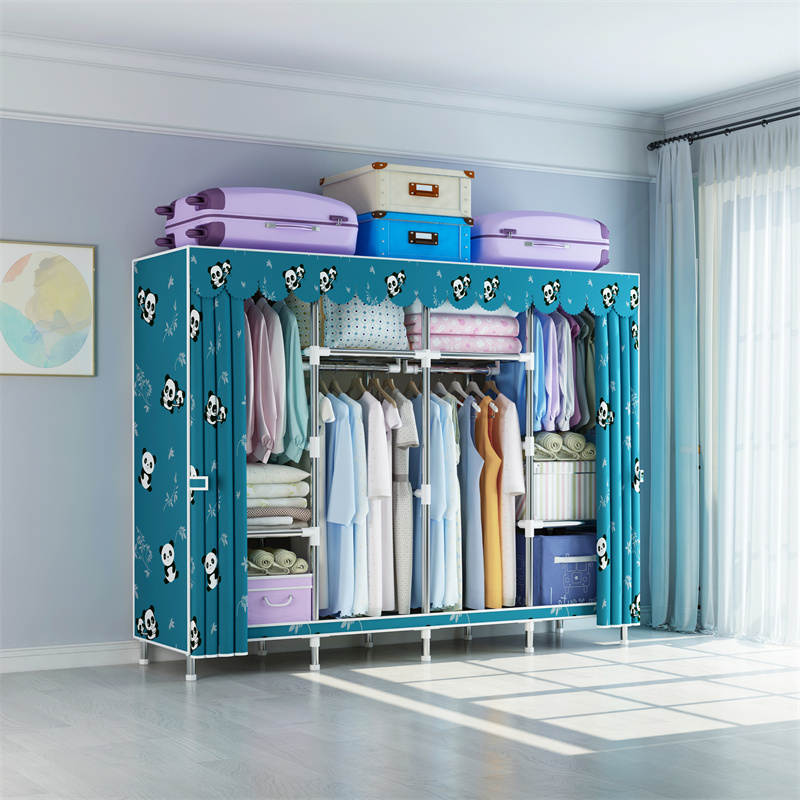 Thickened firm steel frame combination hanging clothes cloth wardrobe easy disassembly folding metal portable closet